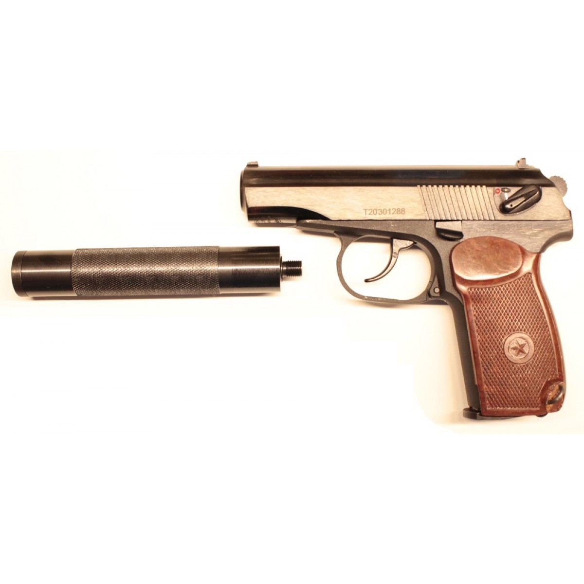 Пистолет МР-654К-32-1 бакелитовая рукоять и глушитель
